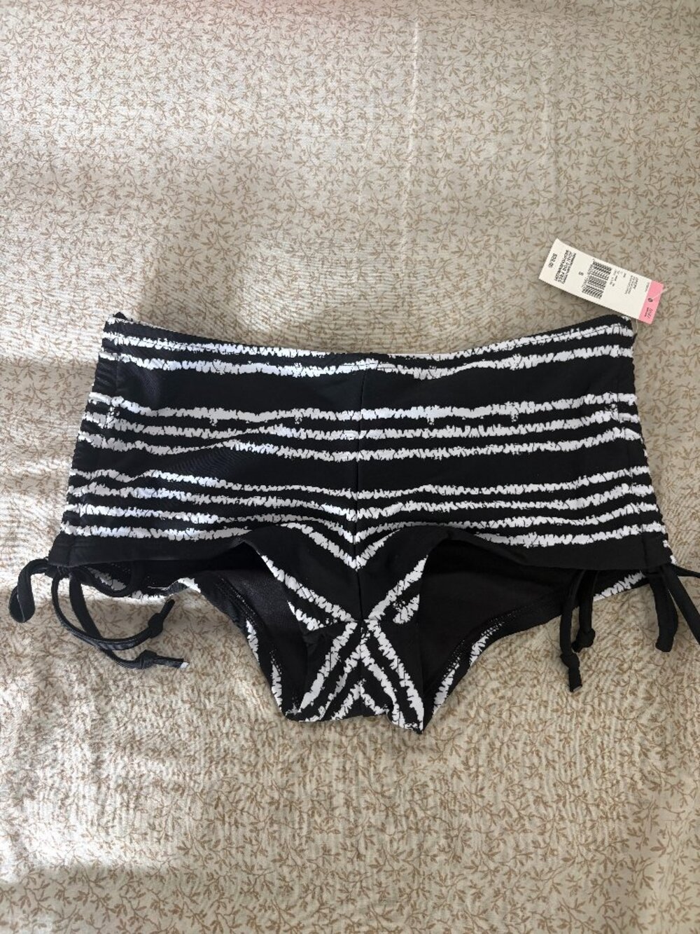 Bongo Black & White Striped Side‑Tie Boyshort Bikini Bottom • Small • NWT